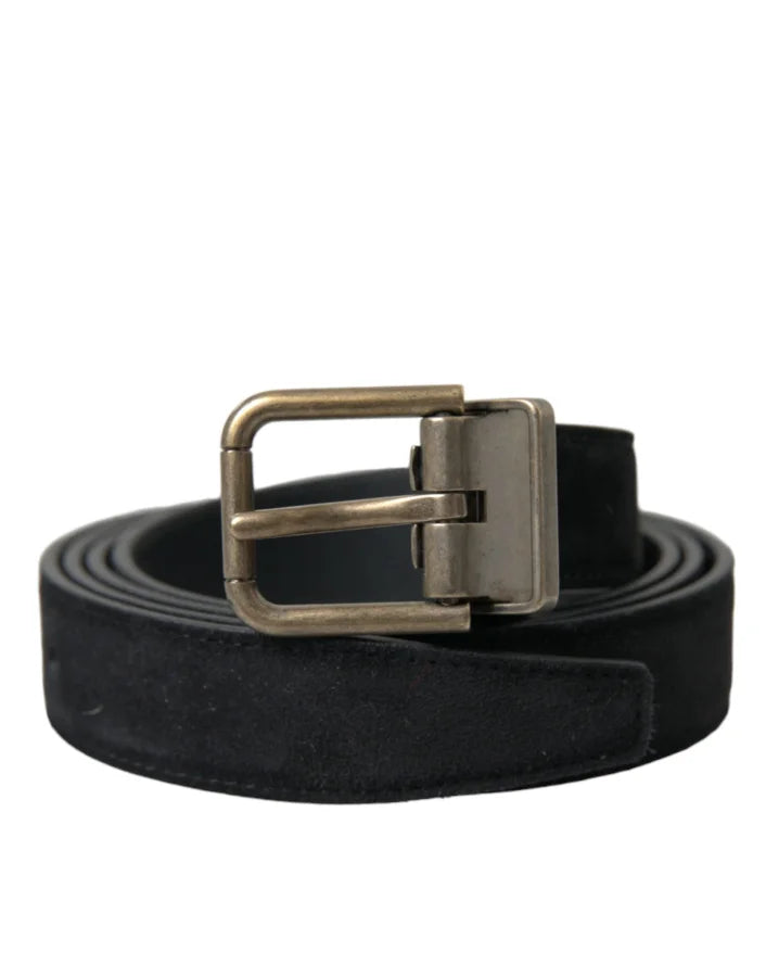 Dolce &amp; Gabbana Black Suede Leather Gold Metal Buckle Belt