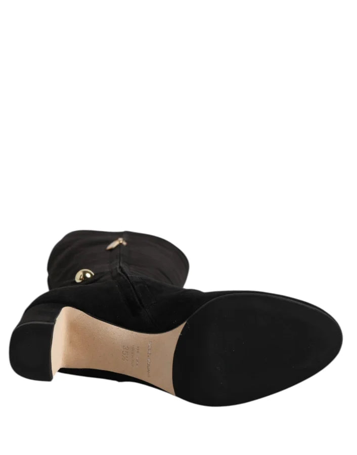Dolce &amp; Gabbana Black Suede Leather Knee High Boots Shoes