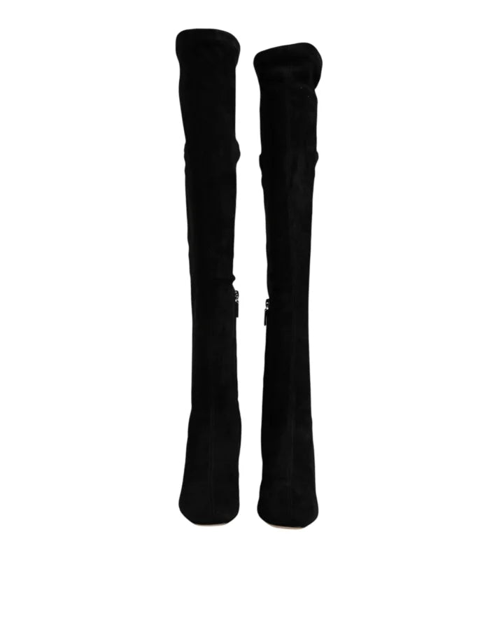 Dolce &amp; Gabbana Black Suede Leather Knee High Boots Shoes