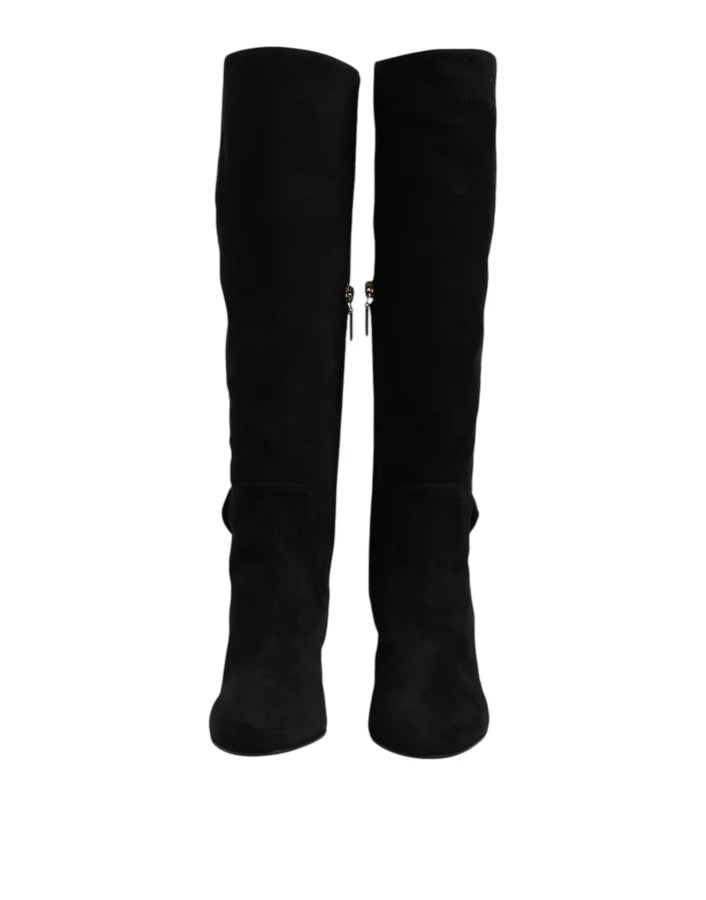 Dolce &amp; Gabbana Black Suede Leather Knee High Boots Shoes
