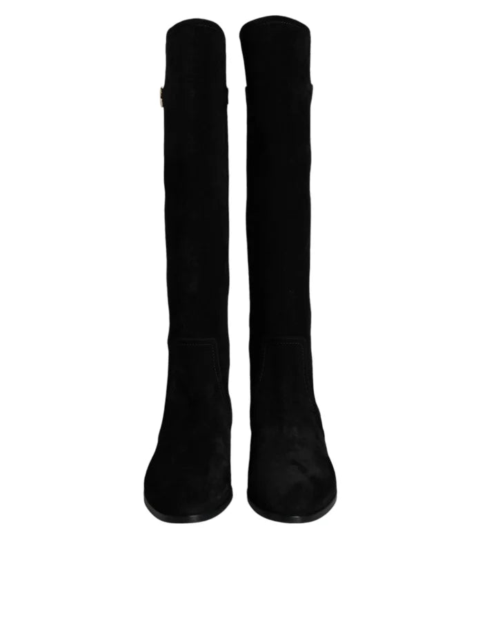 Dolce &amp; Gabbana Black Suede Leather Knee High Boots Shoes