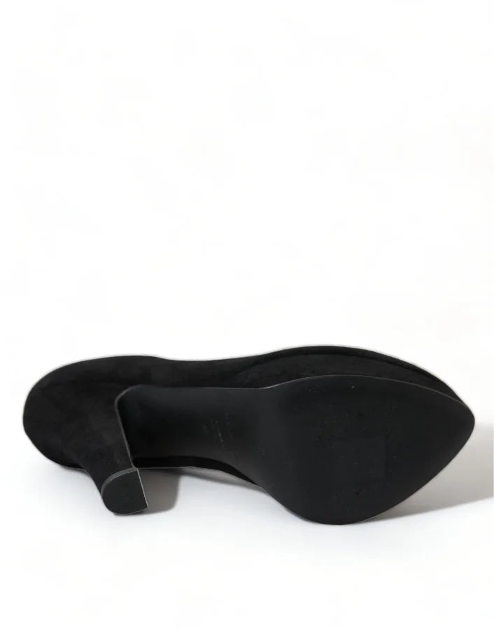 Dolce &amp; Gabbana Black Suede Leather Platform Heel Pumps Shoes