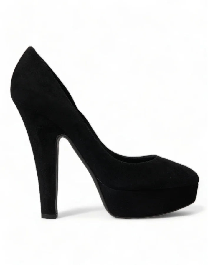Dolce &amp; Gabbana Black Suede Leather Platform Heel Pumps Shoes