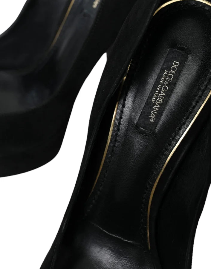 Dolce &amp; Gabbana Black Suede Leather Platform Heel Pumps Shoes