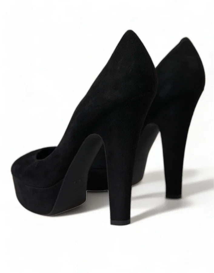 Dolce &amp; Gabbana Black Suede Leather Platform Heel Pumps Shoes