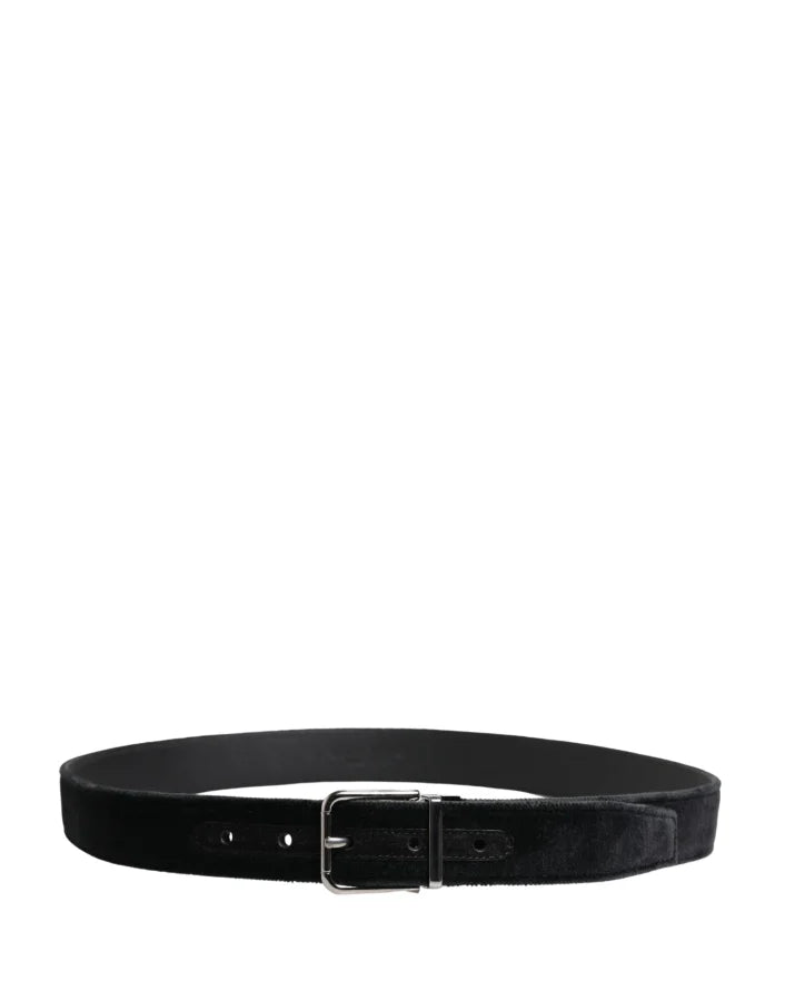 Dolce &amp; Gabbana Black Suede Silver Tone Metal Buckle Men Belt