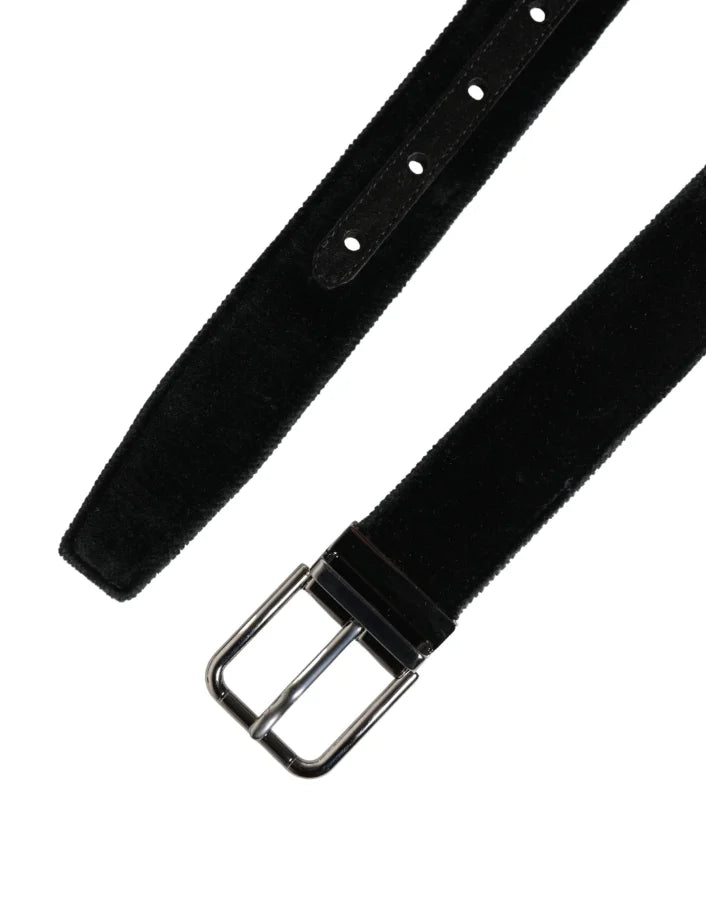 Dolce &amp; Gabbana Black Suede Silver Tone Metal Buckle Men Belt