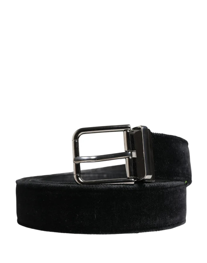 Dolce &amp; Gabbana Black Suede Silver Tone Metal Buckle Men Belt