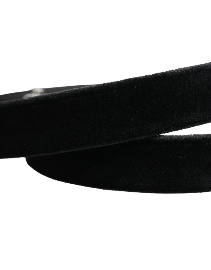 Dolce &amp; Gabbana Black Suede Silver Tone Metal Buckle Men Belt