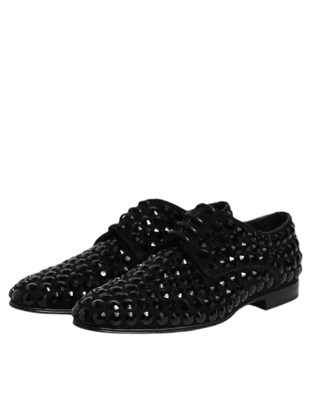 Dolce &amp; Gabbana Black Suede Strass Derby Formal Shoes
