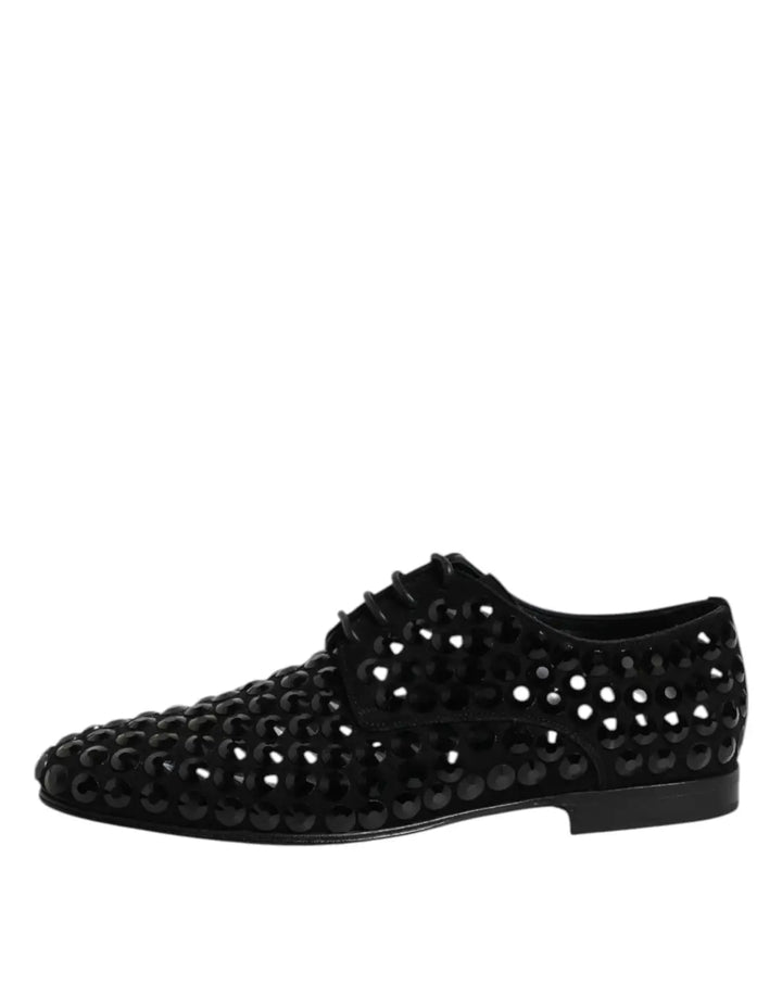 Dolce &amp; Gabbana Black Suede Strass Derby Formal Shoes