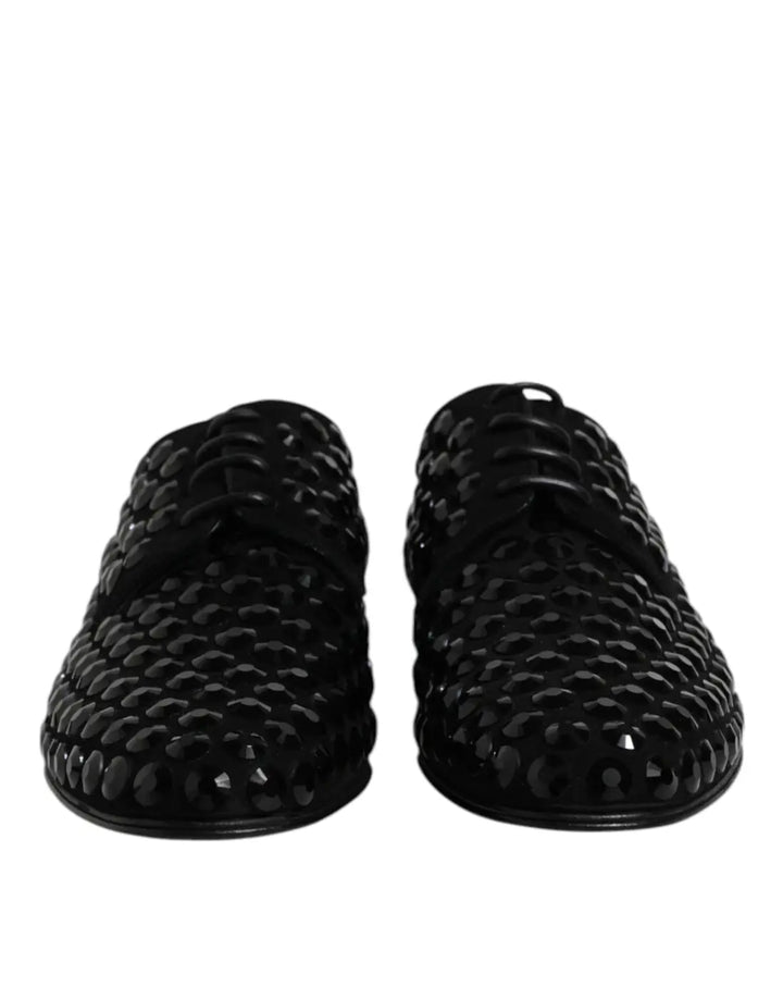 Dolce &amp; Gabbana Black Suede Strass Derby Formal Shoes