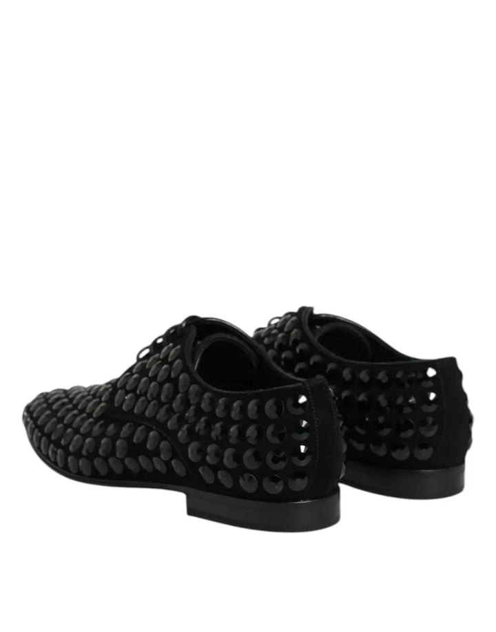 Dolce &amp; Gabbana Black Suede Strass Derby Formal Shoes
