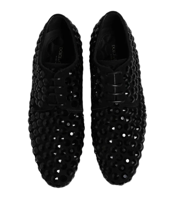 Dolce &amp; Gabbana Black Suede Strass Derby Formal Shoes
