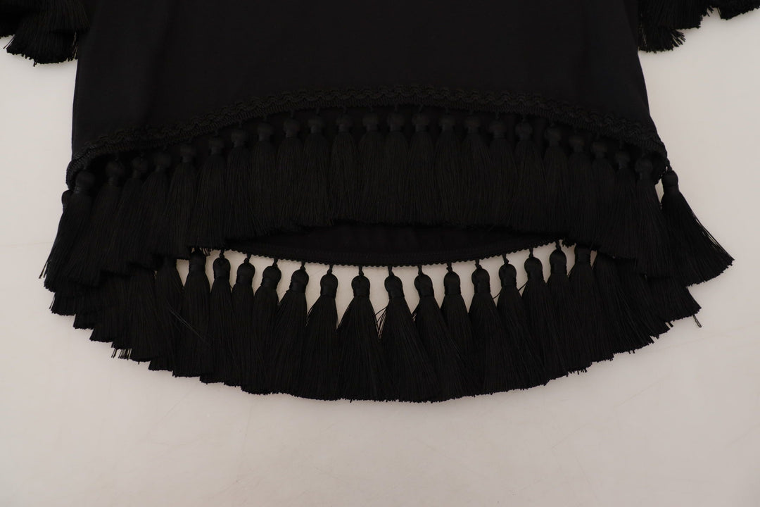 Dolce &amp; Gabbana - Black T-shirt Blouse Tassle Cotton