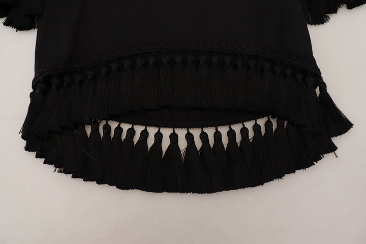 Dolce &amp; Gabbana - Black T-shirt Blouse Tassle Cotton