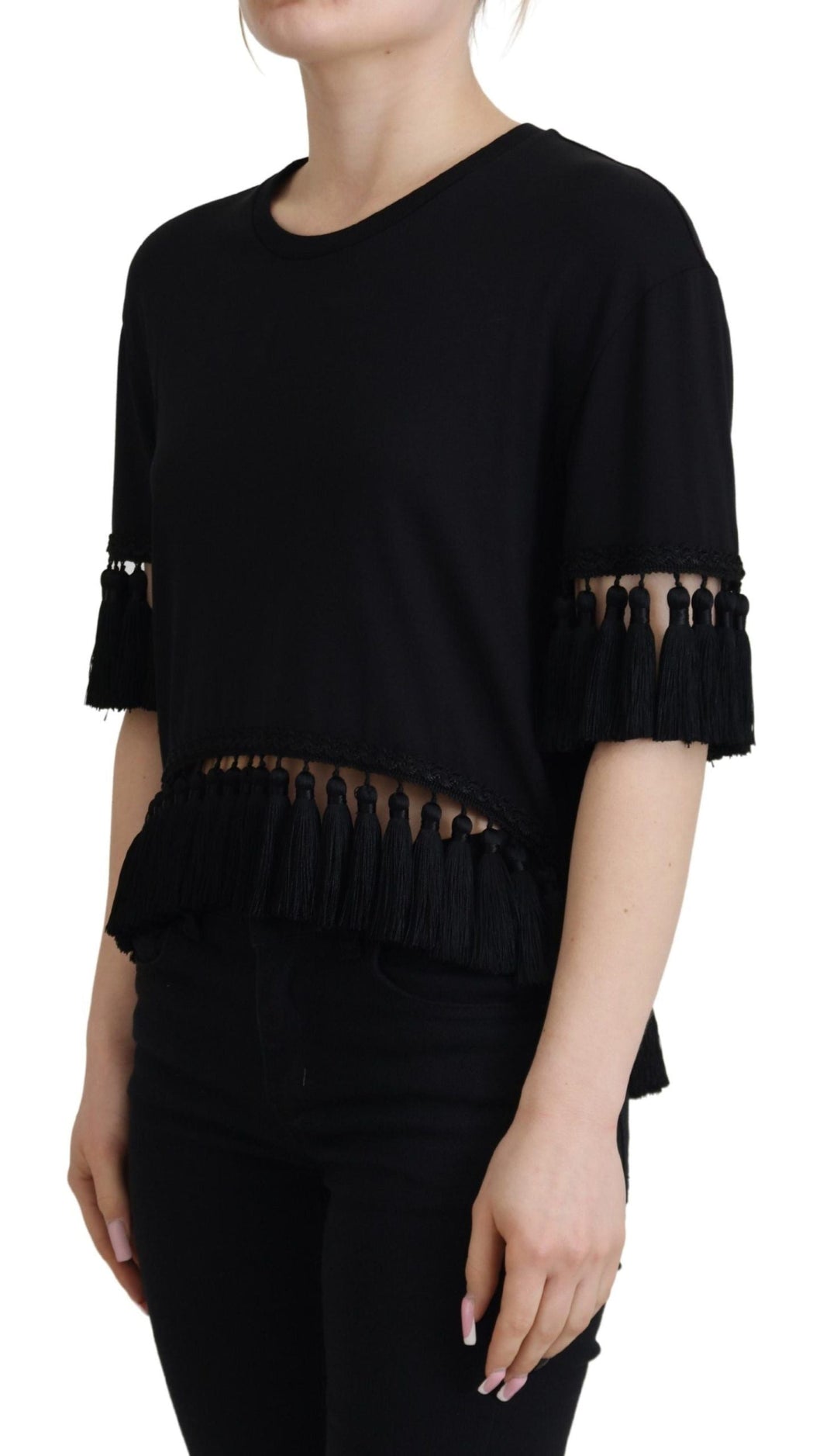 Dolce &amp; Gabbana - Black T-shirt Blouse Tassle Cotton
