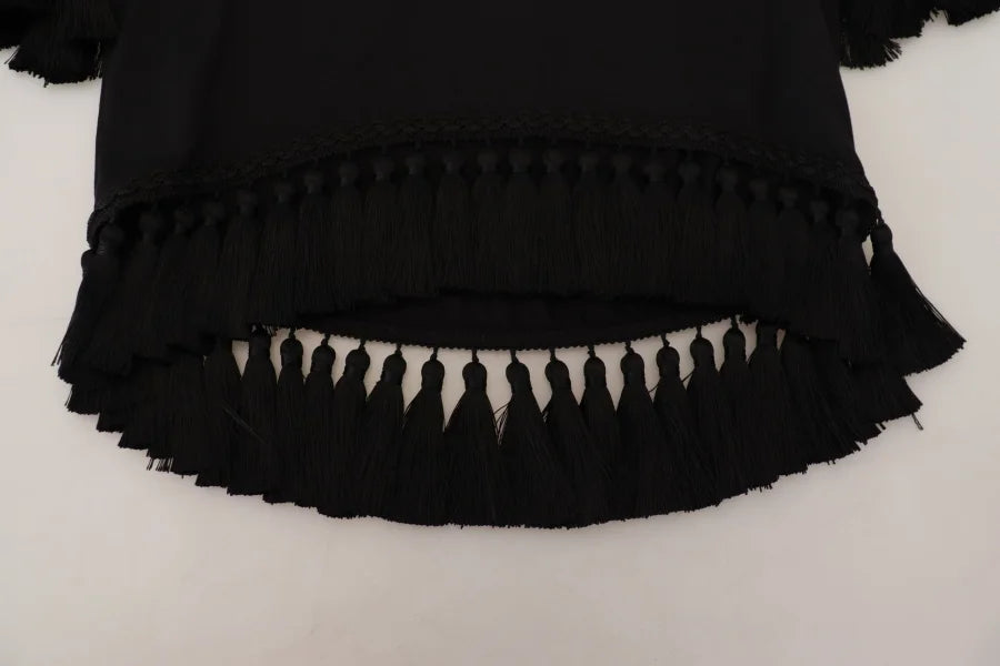 Dolce &amp; Gabbana Black T-shirt Blouse Tassle Cotton