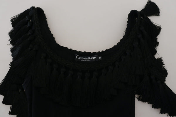 Dolce & Gabbana - Black Tank Top Blouse Tassle Cotton