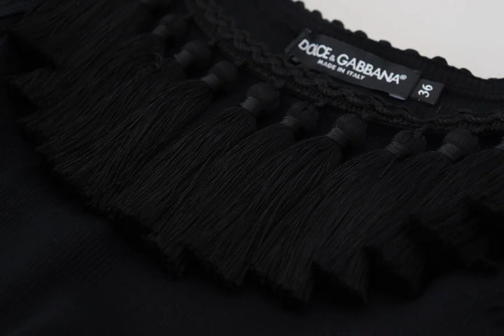 Dolce &amp; Gabbana Black Tank Top Blouse Tassle Cotton