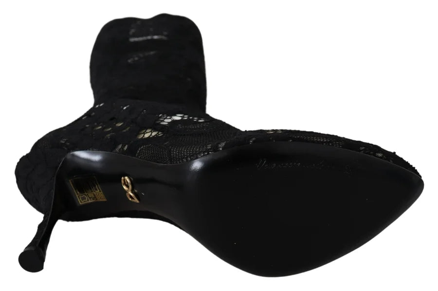 Dolce &amp; Gabbana Black Taormina Lace Socks Boots Shoes Pumps