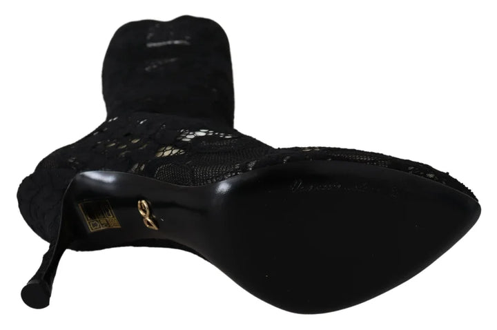Dolce &amp; Gabbana Black Taormina Lace Socks Boots Shoes Pumps