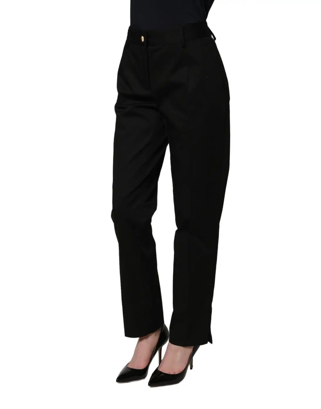 Dolce &amp; Gabbana Black Tapered Leg Dress Cotton Trousers Pants