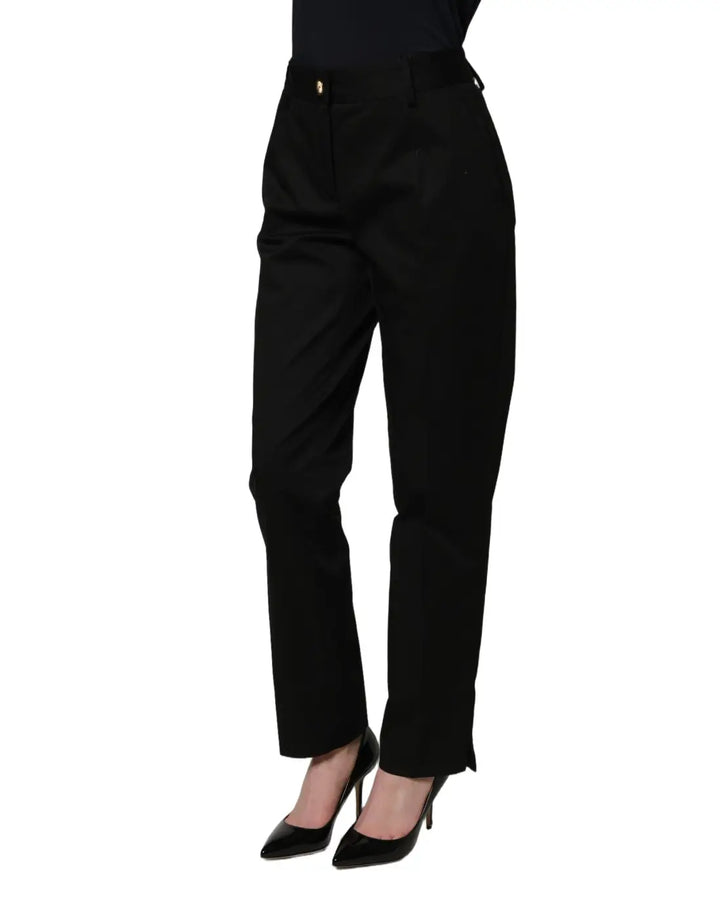 Dolce &amp; Gabbana Black Tapered Leg Dress Cotton Trousers Pants
