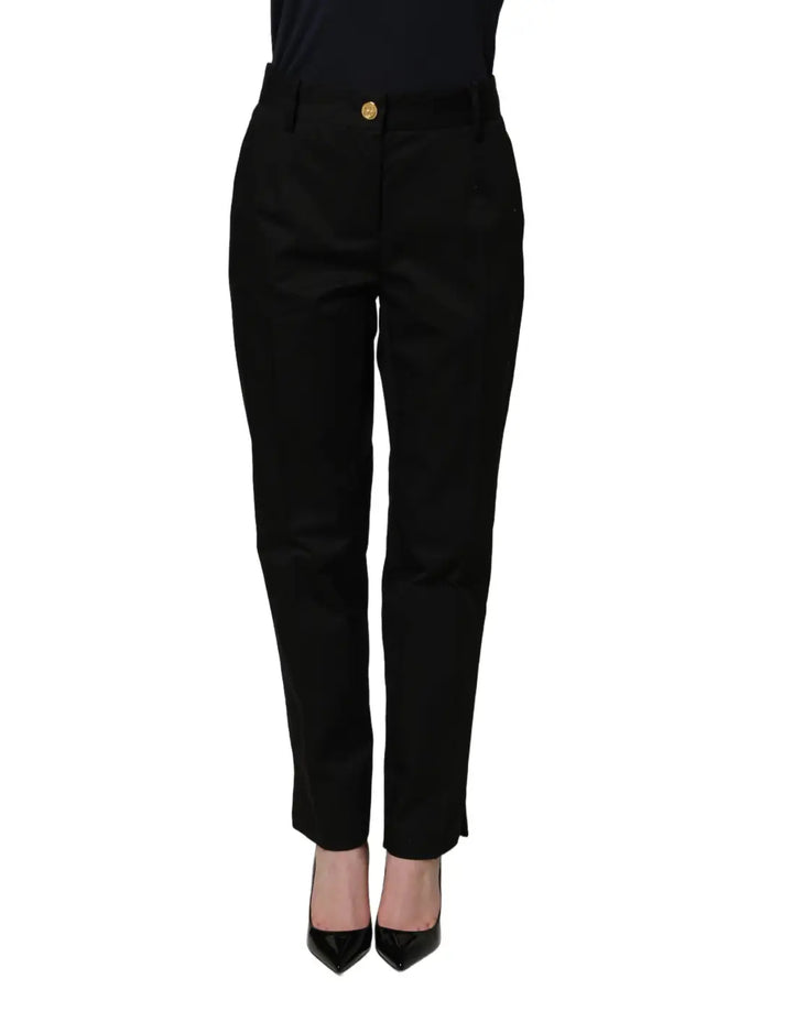 Dolce &amp; Gabbana Black Tapered Leg Dress Cotton Trousers Pants