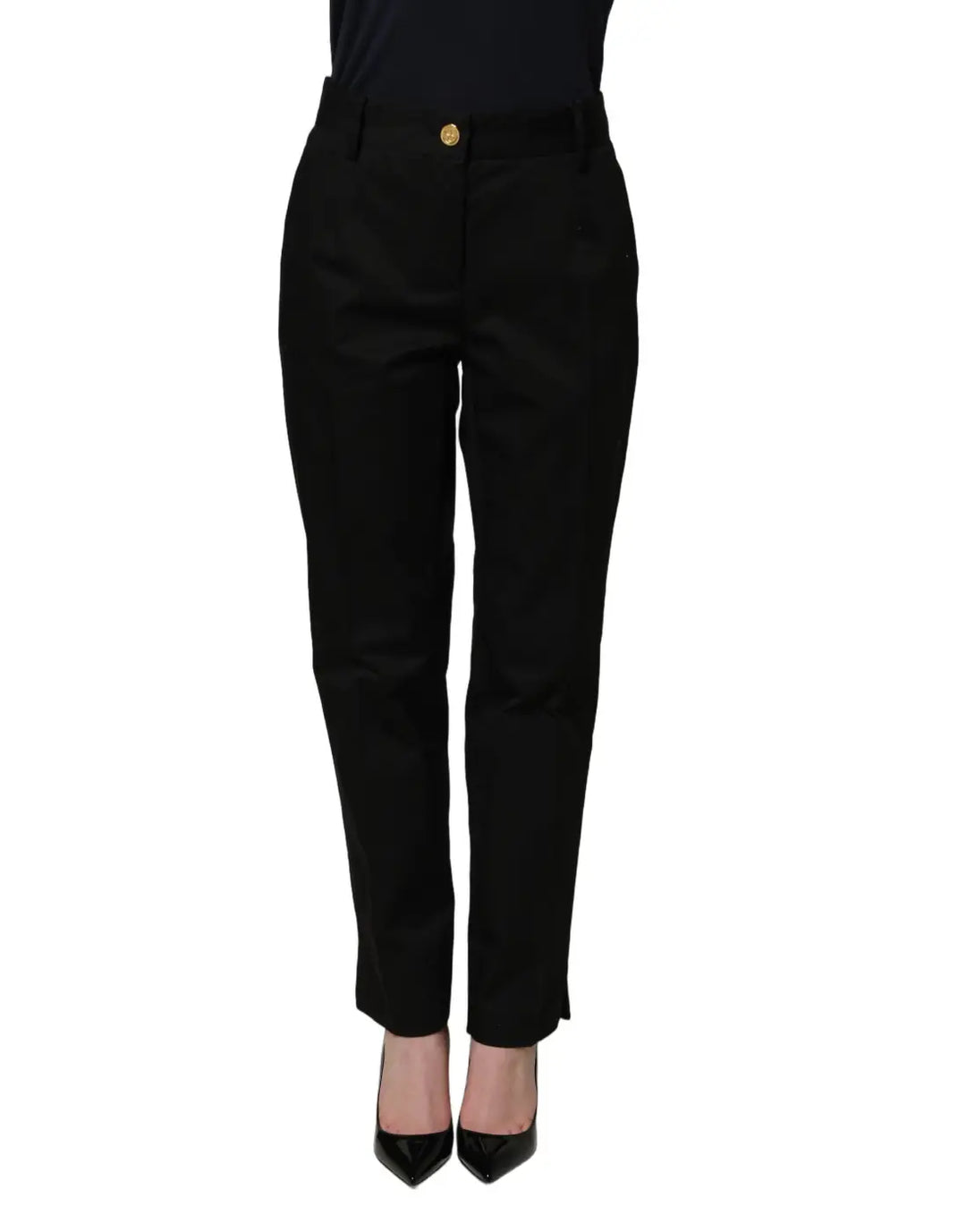 Dolce &amp; Gabbana Black Tapered Leg Dress Cotton Trousers Pants