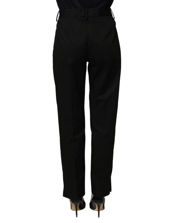 Dolce &amp; Gabbana Black Tapered Leg Dress Cotton Trousers Pants