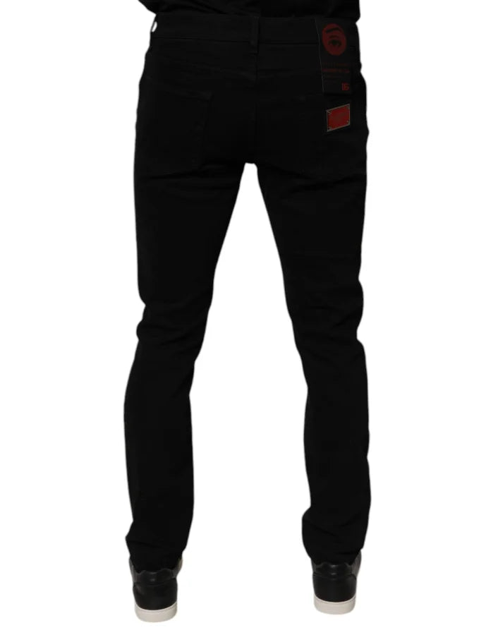 Dolce &amp; Gabbana Black Tattered Cotton Skinny Men Denim Jeans