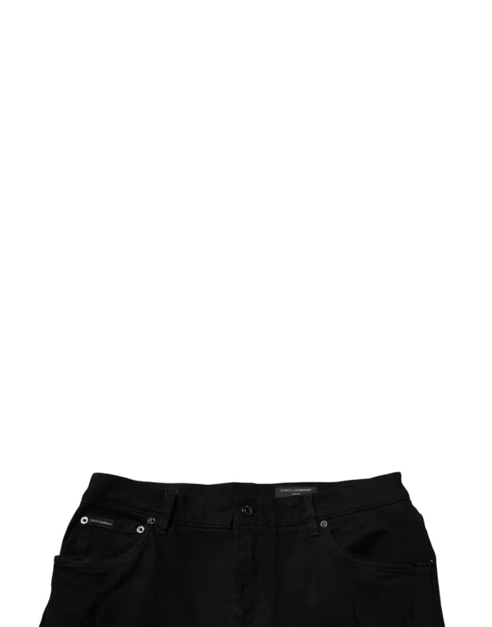 Dolce &amp; Gabbana Black Tattered Cotton Skinny Men Denim Jeans