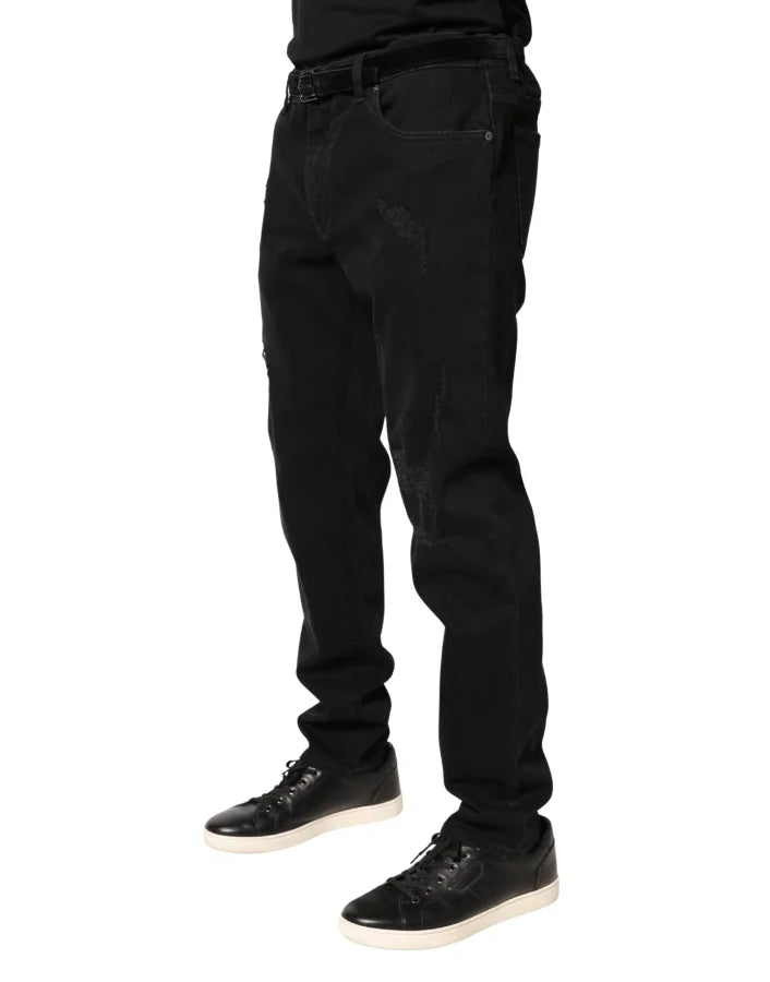 Dolce &amp; Gabbana Black Tattered Skinny Cotton Denim Jeans