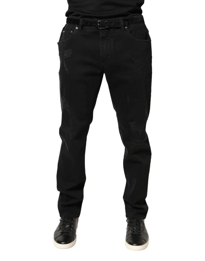 Dolce &amp; Gabbana Black Tattered Skinny Cotton Denim Jeans