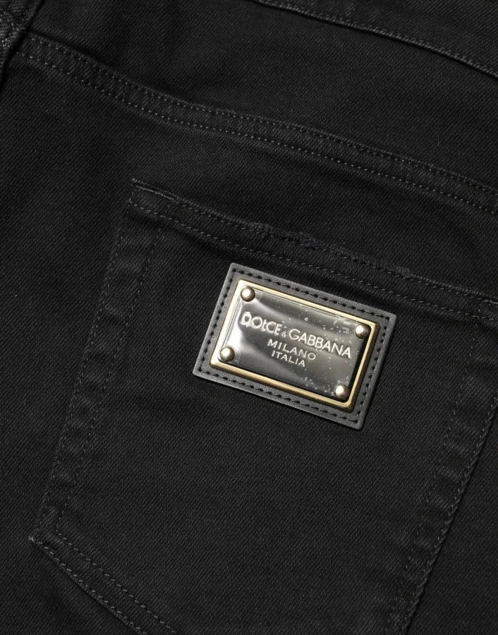 Dolce &amp; Gabbana Black Tattered Skinny Cotton Denim Jeans