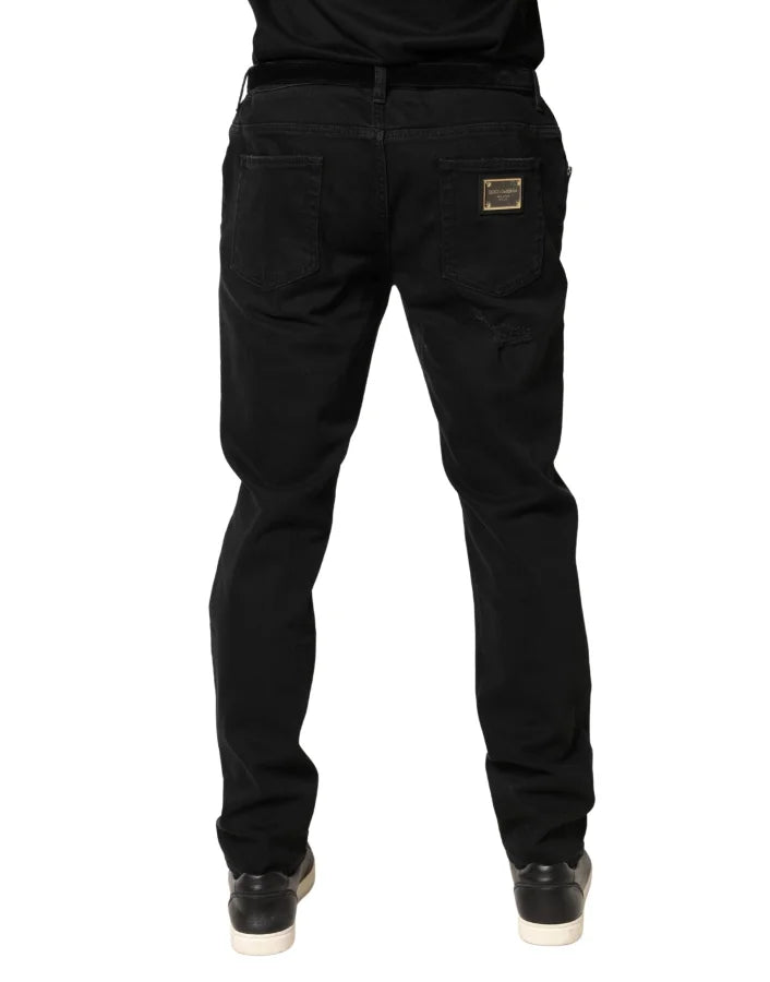 Dolce &amp; Gabbana Black Tattered Skinny Cotton Denim Jeans