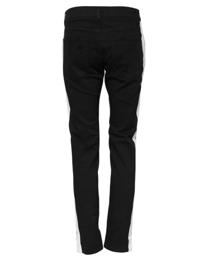 Dolce &amp; Gabbana Black Tattered White Lining Skinny Denim Jeans