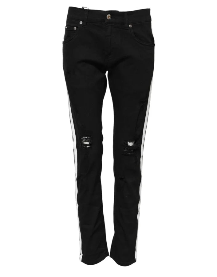 Dolce &amp; Gabbana Black Tattered White Lining Skinny Denim Jeans