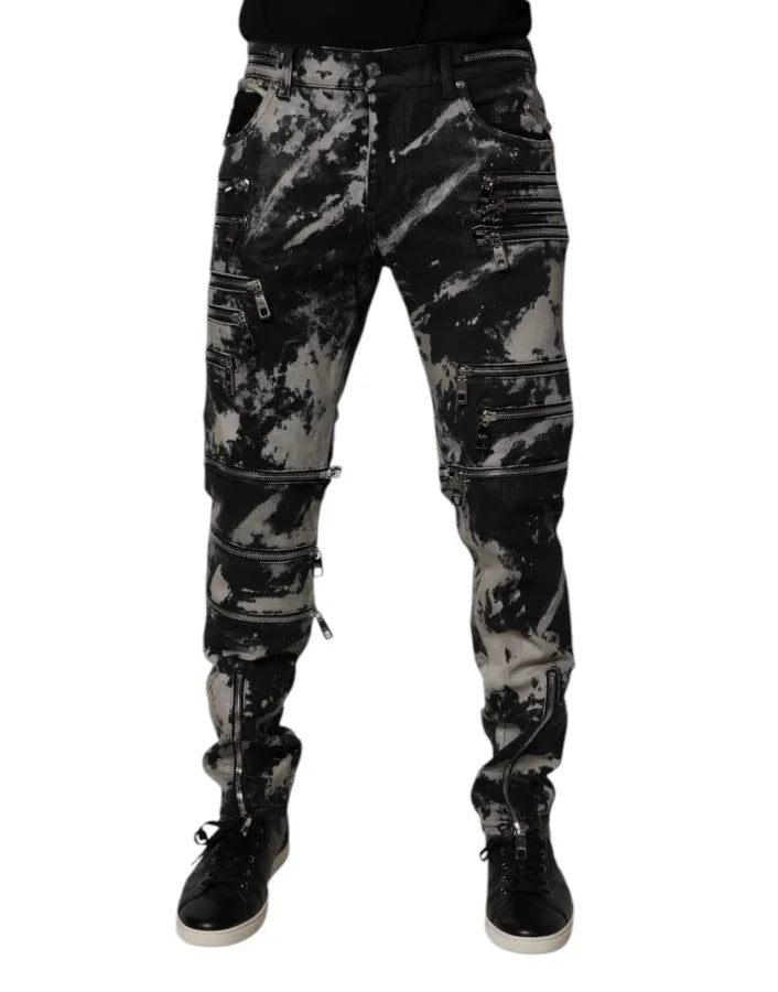 Dolce &amp; Gabbana Black Tie Dye Cotton Skinny Zip Denim Jeans
