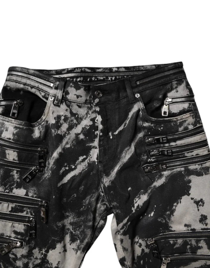 Dolce &amp; Gabbana Black Tie Dye Cotton Skinny Zip Denim Jeans