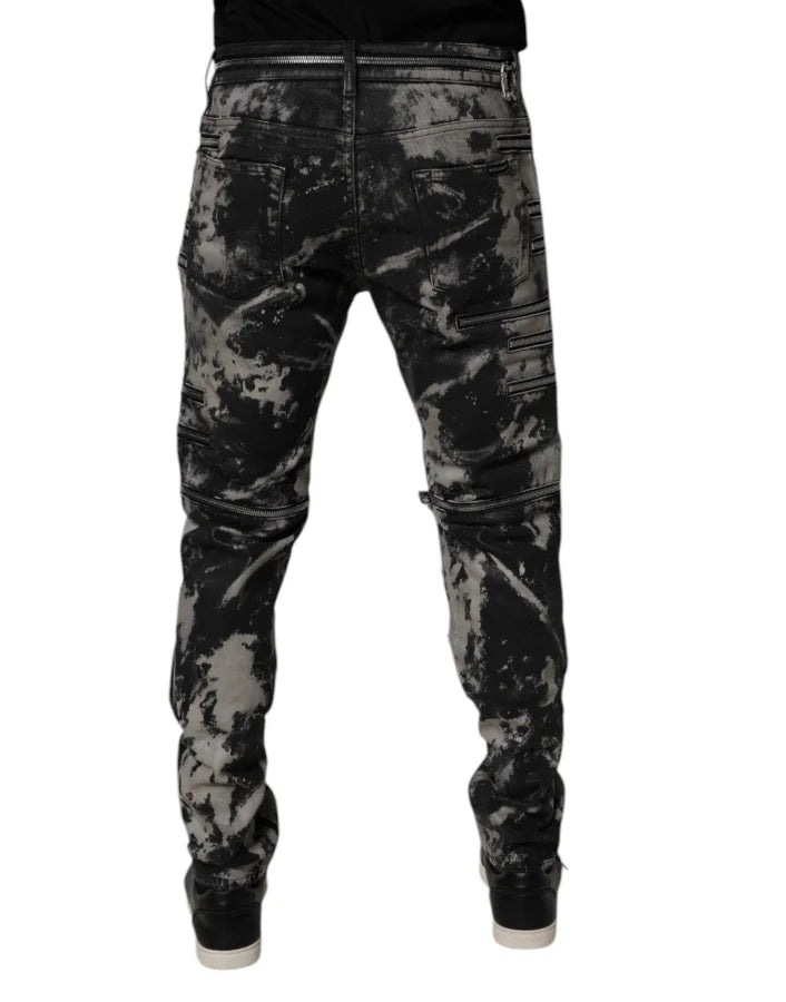 Dolce &amp; Gabbana Black Tie Dye Cotton Skinny Zip Denim Jeans