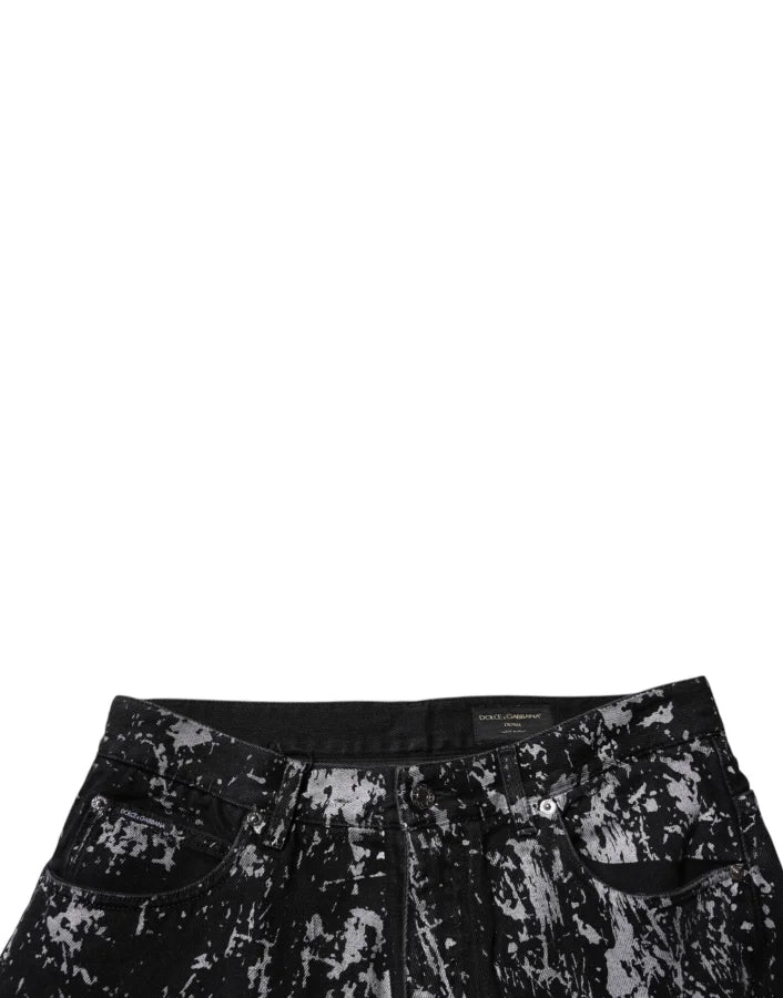 Dolce &amp; Gabbana Black Tie Dye Cotton Straight Men Denim Jeans
