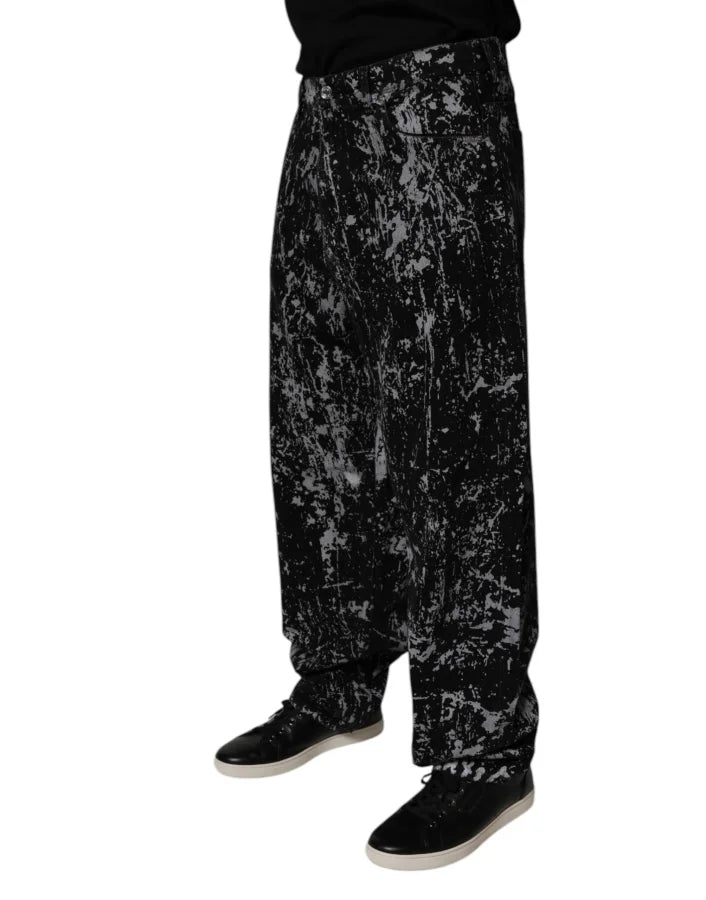 Dolce &amp; Gabbana Black Tie Dye Cotton Straight Men Denim Jeans