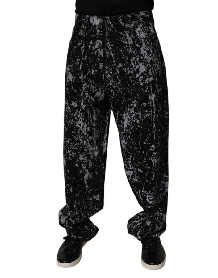 Dolce &amp; Gabbana Black Tie Dye Cotton Straight Men Denim Jeans