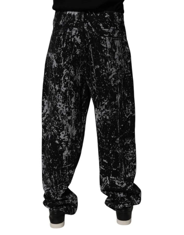 Dolce &amp; Gabbana Black Tie Dye Cotton Straight Men Denim Jeans