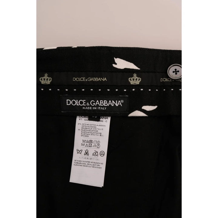 Dolce & Gabbana Black Tree Cotton Stretch Pants