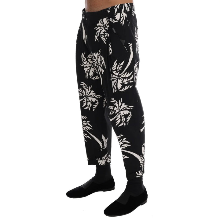 Dolce & Gabbana Black Tree Cotton Stretch Pants