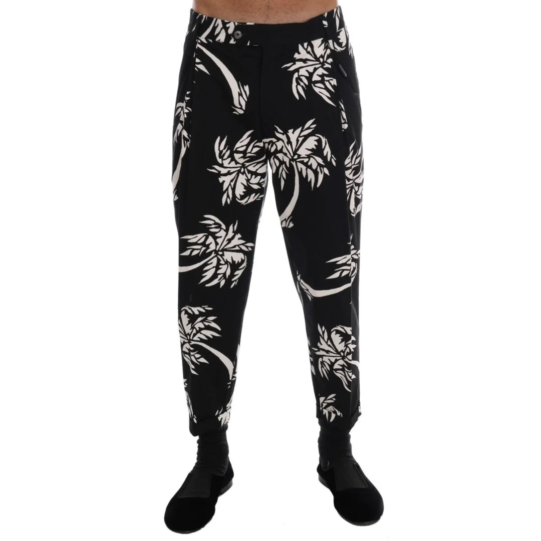 Dolce & Gabbana Black Tree Cotton Stretch Pants