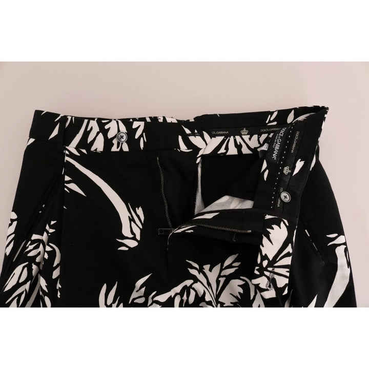 Dolce & Gabbana Black Tree Cotton Stretch Pants